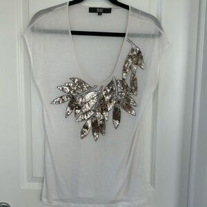 Bedo White Sequined Floral Tee